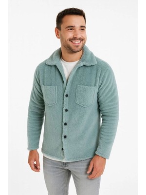 Kesgin Market® Erkek Pelüş Polar Hırka Gömlek Yakalı Ilik Düğmeli Göğüs Cepli Yumuşak -