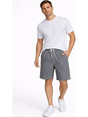 Kesgin Market® Erkek Pötikareli Şort – Beli Lastikli Bağcıklı, Cepli, Yazlık Şort - Füme
