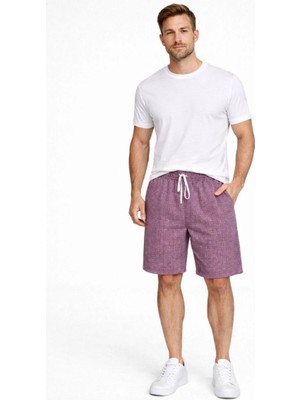 Kesgin Market® Erkek Pötikareli Beli Lastikli ,cepli Yazlık Şort - Gül Kurusu Kesginwear