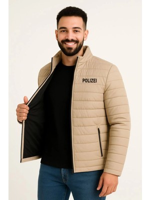 Kesgin Market® Erkek Mikro Su Itici Kapitone Baskılı Astarlı Fermuarlı Bomber Mont - Bej Kesgi