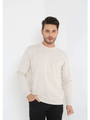 Kesgin Market® Erkek Bisiklet Yaka Kazak Uzun Kol Dokuma Triko - Bej Kesginwear