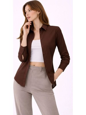 Kesgin Market® Kadın Uzun Kol Gömlek Düğmeli Klasik Yaka Günlük ve Ofis Şıklığına Uygun