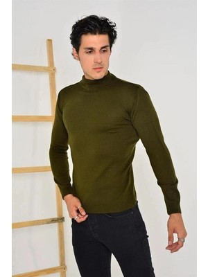 Kesgin Market® Erkek Tam Balıkçı Yaka Düz Kazak - Yeşil Kesginwear