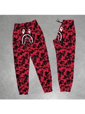 Kesgin Market® Erkek Pubg Bape x Shark Eşofman Altı - Kırmızı Kesginwear