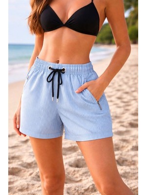 Kesgin Market® Kadın Deniz Şortu Fermuarlı Cepli File Astarlı Hızlı Kuruyan Premium - Bebek M