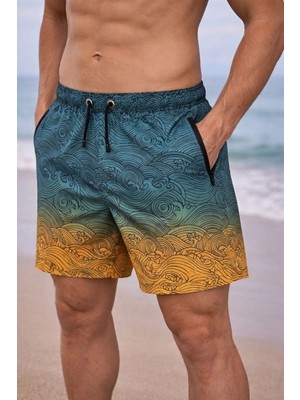 Kesgin Market® Erkek Deniz Şortu Fermuarlı Cepli File Astarlı Hızlı Kuruyan Premium - Çok Ren