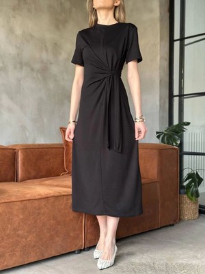 Kesgin Market® Kadın Osy Modal Yumuşak Dokulu Yandan Bağlamalı Elbise - Siyah Kesginwear