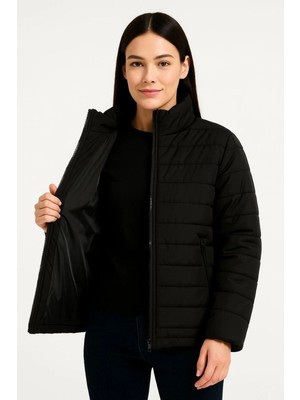 Kesgin Market® Kadın Bomber Mont Su Itici Kapitone Astarlı Fermuarlı Cepli Ceket - Siyah Kesgin