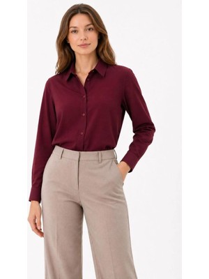 Kesgin Market® Kadın Uzun Kol Gömlek Düğmeli Klasik Yaka Günlük ve Ofis Şıklığına Uygun