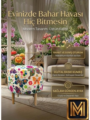 Diday K Puf F Puf Koltuk Puff Dekoratif Şık Fonksiyonel Tabure Moderndesenli Silindir Dijital Baskılı Renkli Bench Dekoratif Bohem Doğal Gürgen Ayaklı Çok Amaçlı Bahçe Ev Balkon