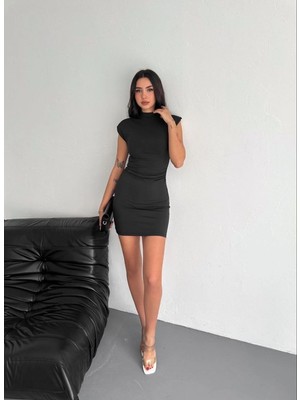 Kesgin Market® Kadın Yarım Bogazlı Kolsuz Mini Boy Elbise - Siyah Kesginwear