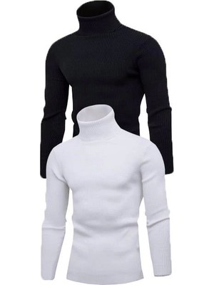 Kesgin Market® Erkek 2 Adet Kaşkorse Boğazlı Full Likralı Fitilli Slimfit Body Kesginwear