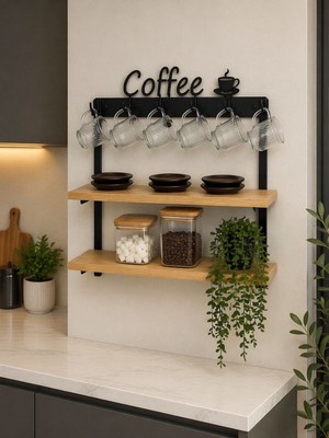 Kahve Köşesi Standı / Coffee Yazılı Çift Raf Organizer
