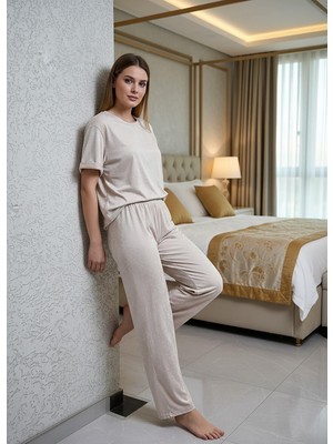 Mihra Kadın Oysho Bisiklet Yaka Kısa Kol Ince Pijama Takımı 20102BL - 1 Adet