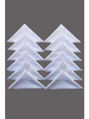 Mira Home Çiçek Işlemeli Bayan Mendili 12 Adet 28X28 cm 100 Pamuk