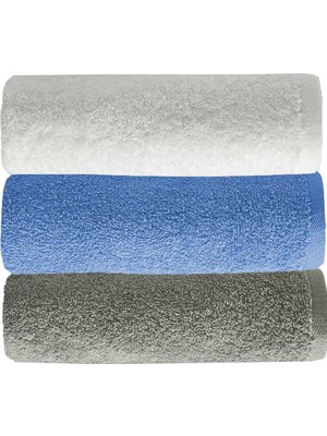 Mira Home 3 Lü Düz Renk El Yüz Havlu Seti %100 Pamuklu 50X90 cm Gri-Mavi-Beyaz