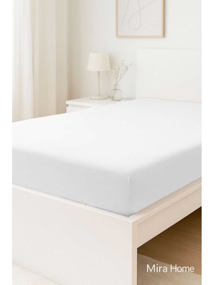 Mira Home Çift Kişilik Düz Penye %100 Pamuklu Lastikli Çarşaf 160X200 Newsheet Beyaz