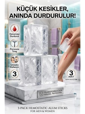 SHC4200 3'lü Paket Durdurucu Taşı | Tıraş Kesik Için Anında Şap Taşı | Styptic Alu