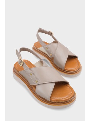 Capone Outfitters Katy Hakiki Deri Soft Konfor Dolgu Topuk Kadın Sandalet