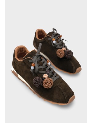 Capone Outfitters Doralyn Hakiki Deri Süet Ponponlu Kadın Sneaker Spor Ayakkabı