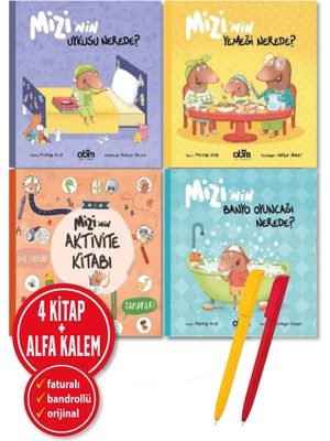 Abm Yayınevi Alfa Kalem+ (Mehtap Arat) Mizi’nin Uykusu Nerede?+Banyo Oyuncağı+Aktivite Kitabı+Yemeği 4 Kitap