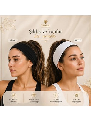 Yiora Kadın 2' Li Esnek Pamuklu Siyah Beyaz Bandana