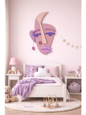 Zesiba Modern Soyut Maske Ahşap Duvar Dekoru | Pastel Renkli Ev, Genç & Çocuk Odası Dekoru