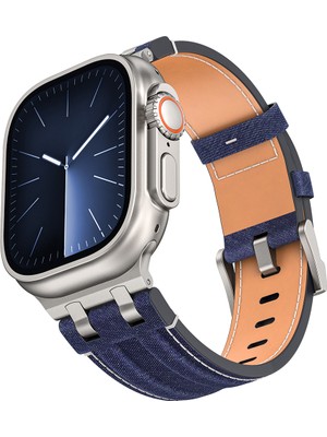 Ceponya Apple Watch 44MM KRD-153 Kot Kumaş Tasarımlı Kordon Uyumlu Kordon Kot Kumaş Tasarımlı KRD-153