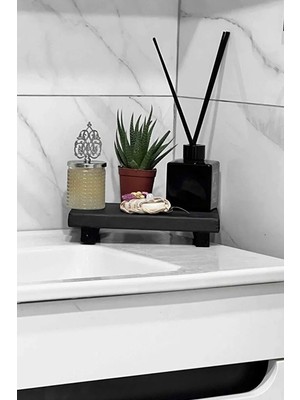 Moola Siyah Ahşap Çok Amaçlı Organizer Stand – Yağdanlık Altlığı, Sabunluk Altı, Ayaklı Sunum Standı, Mutfak & Banyo Düzenleyici