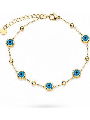 Clariss 316L Çelik Gold Renk Top Zincirli Nazarlı Kadın Bileklik