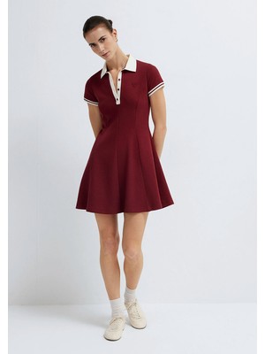 Mavi Polo Yaka Nakış Detaylı Bordo Mini Elbise 1310903-85633