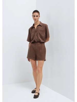 Mavi Biye Detaylı Kahverengi Şort 1410262-87537