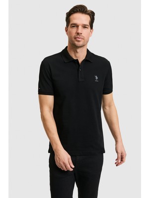 U.S. Polo Assn. Erkek Slim Fit Polo Yaka Siyah Basic Tişört 50322304-VR046