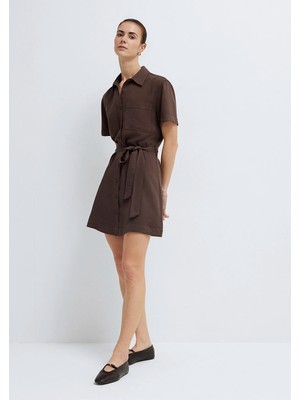 Mavi Liyosel (Tencel™) Kahverengi Kısa Elbise 1310860-71603