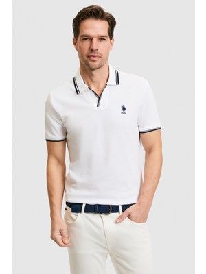 U.S. Polo Assn. Erkek Slim Fit Polo Yaka Beyaz Tişört 50323894-VR013