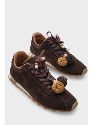 Capone Outfitters Doralyn Hakiki Deri Süet Ponponlu Kadın Sneaker Spor Ayakkabı