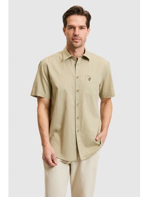 U.s. Polo Assn. Erkek Açık Haki Gömlek Kısa Kollu 50319023-VR183