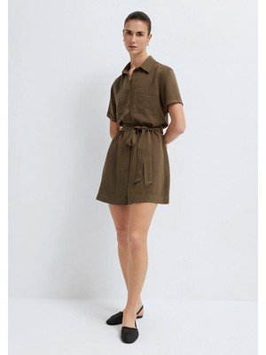Mavi %100 Liyosel (Tencel™) Haki Kısa Elbise 1310860-87538