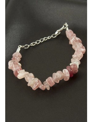 Pileli Store Pembe Kuvars Kırık Doğaltaş Bileklik