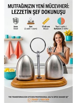 Rivera Tech Rvrhb Ahşap Standlı Inox Paslanmaz Çelik Yumurta Formlu Tuzluk Biberlik Seti 723146