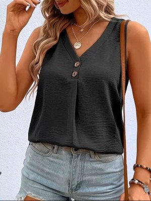 Infivento Kadın Askılı V Yakalı Düğmeli Aerobin Bluz