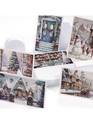 Dora Shopping Simli Kartpostal, Yılbaşı, Kış Sokakları Set (6 Adet)