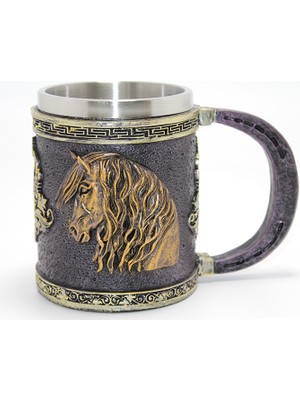 Vintessy 3D Kabartmalı At Büstü Paslanmaz Çelik Kupa Bardak