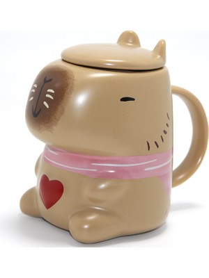 Vintessy Capybara Tasarımlı Kapaklı Porselen Kupa Bardak