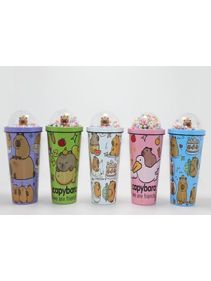 Vintessy Sevimli Kapibara Pipetli Boncuklu Termos &amp; Suluk