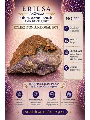 Erilsa Sertifikalı Kristal Kuvars Ametist Akik Bantlı Jeot Koleksiyonluk Doğal Taş Dekoratif Obje NO111