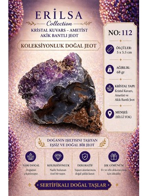 Erilsa Sertifikalı Kristal Kuvars Ametist Akik Bantlı Jeot Koleksiyonluk Doğal Taş Dekoratif Obje NO112