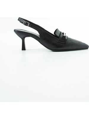 Dericia Shoes Infinity Hakiki Deri Kadın Ince Topuklu Arka Açık Ayakkabı