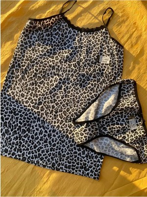Rukod Ip Askılı Leopar Desenli Dantel Detaylı Alt Üst Atlet Takımı
