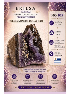 Erilsa Sertifikalı Kristal Kuvars Ametist Akik Bantlı Jeot Doğal Taş Koleksiyonluk 7x6 cm 216 gr NO105